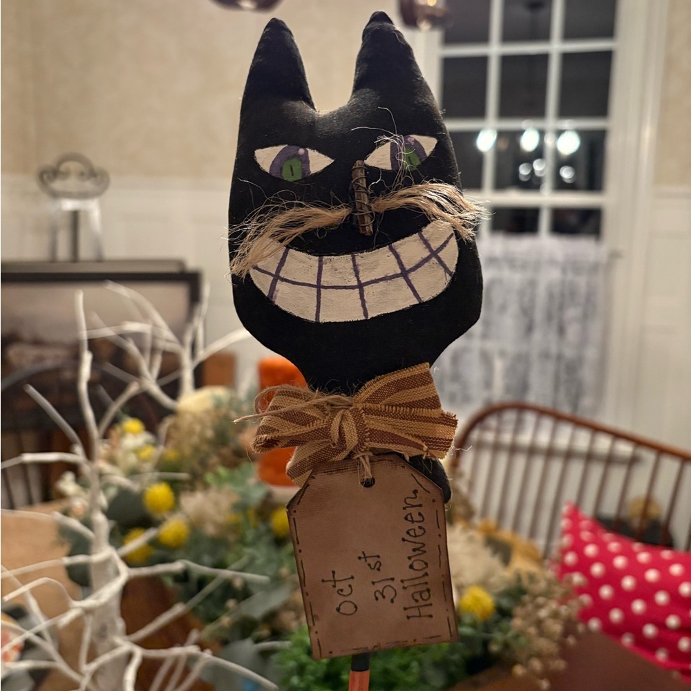 HANDMADE Primitive Black Cat Halloween Decoration folk art - Picture 2 of 4